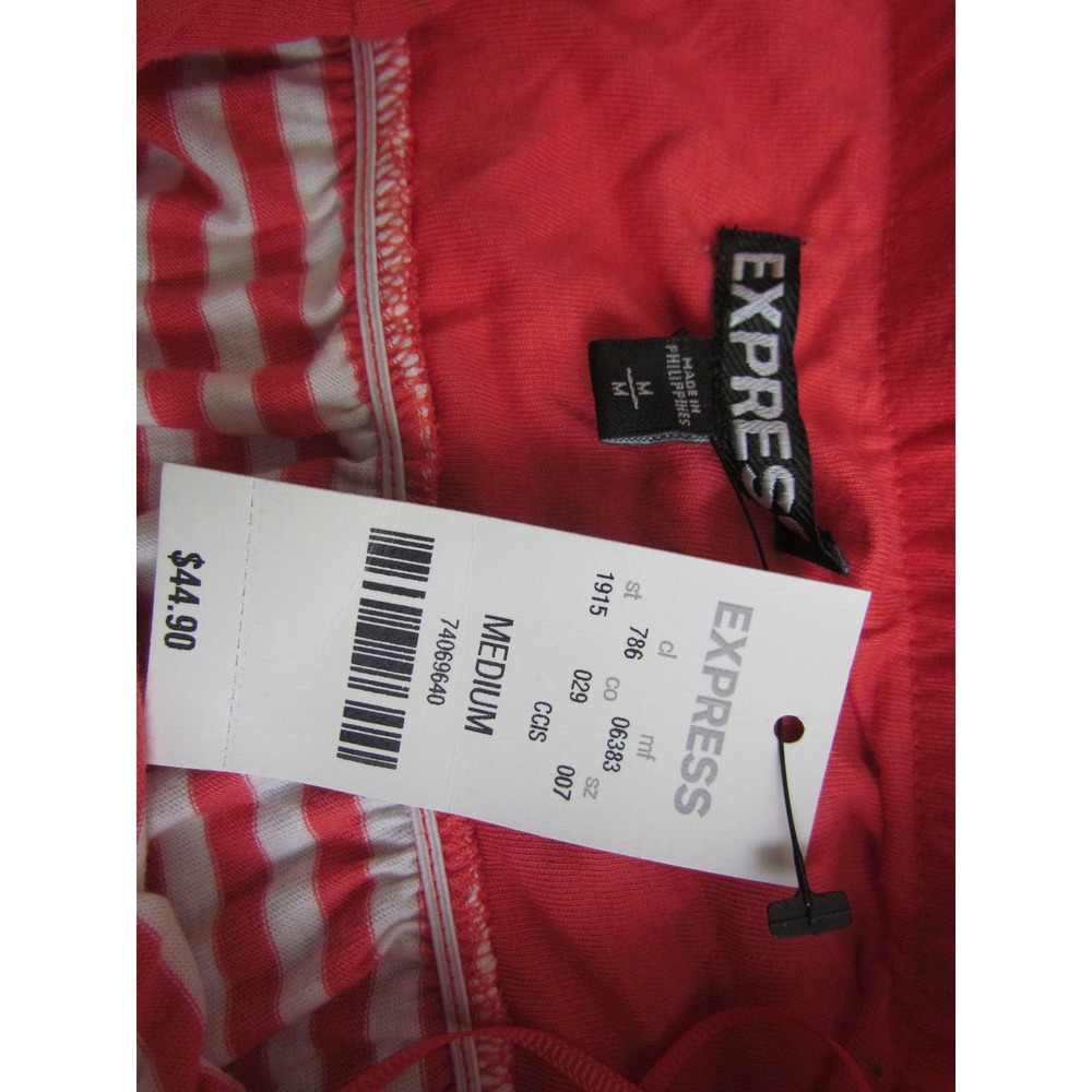NWT Express Strapless Dress Medium Coral Striped Ruched Summer Sun Dress - Picture 6 of 8